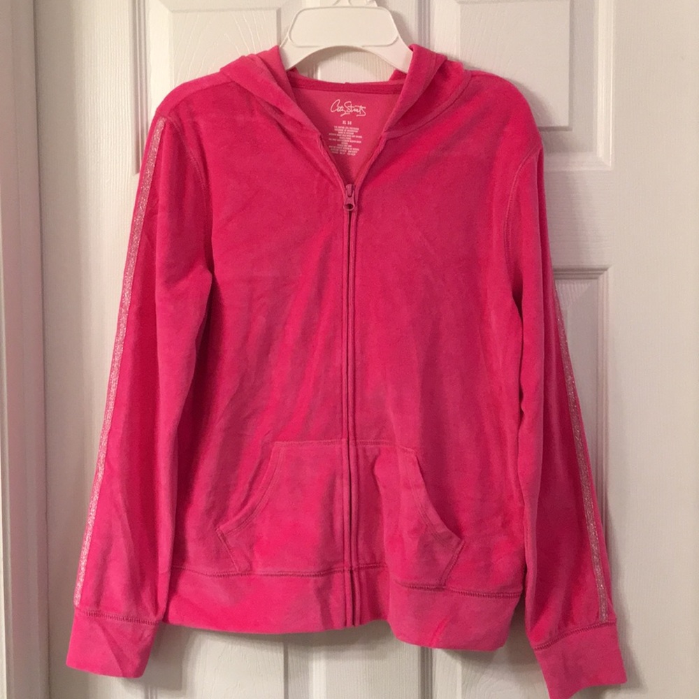 Girls Pink Velour Zip Hoodie Jacket 16